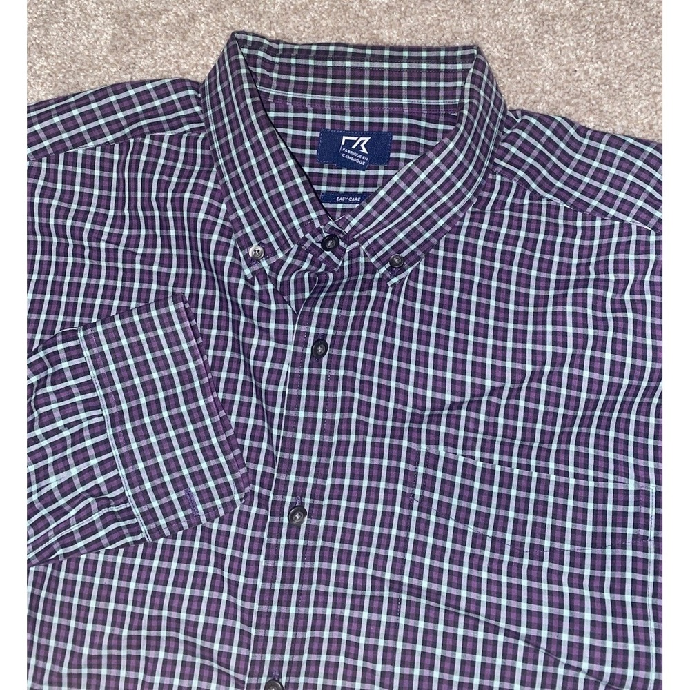 Cutter & Buck Purple/Blue Plaid Mens 3XB Easy Care Button Down Cotton/Polyester